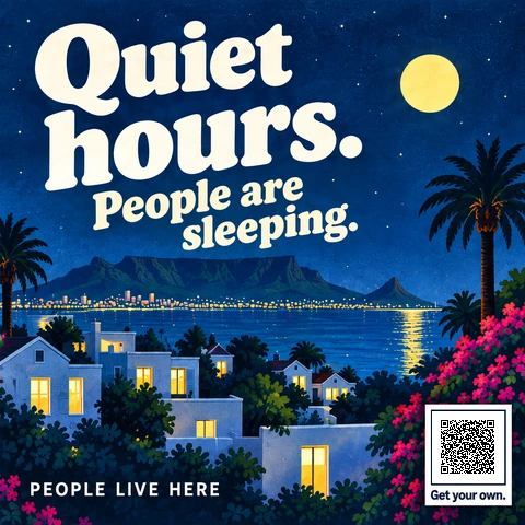 Quiet hours. People are sleeping. Cape Town sticker design